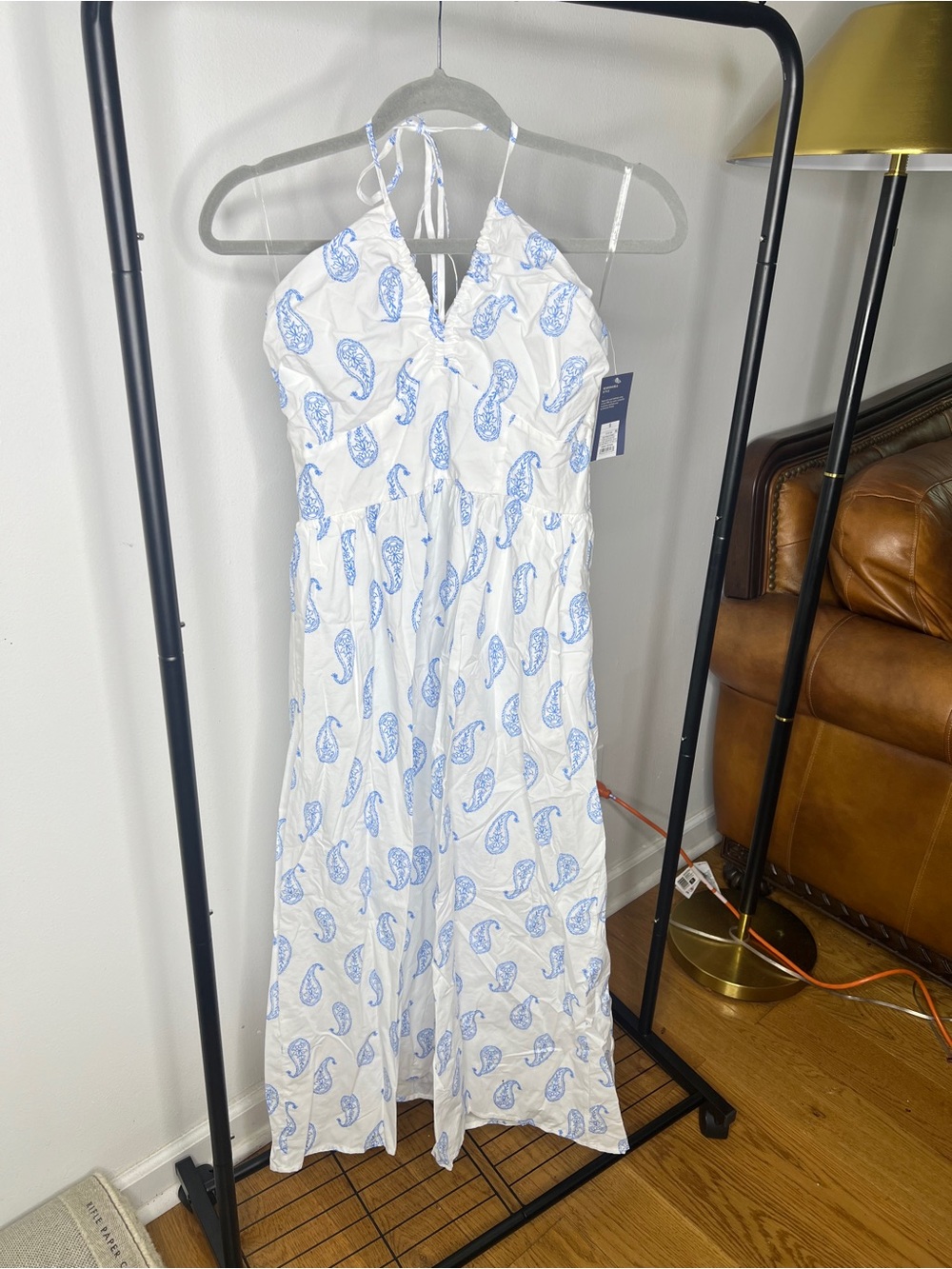 Universal Thread White Dress with Blue Paisley Print